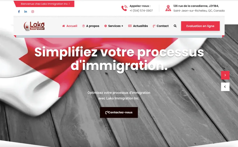 Capture du site Lako Immigration